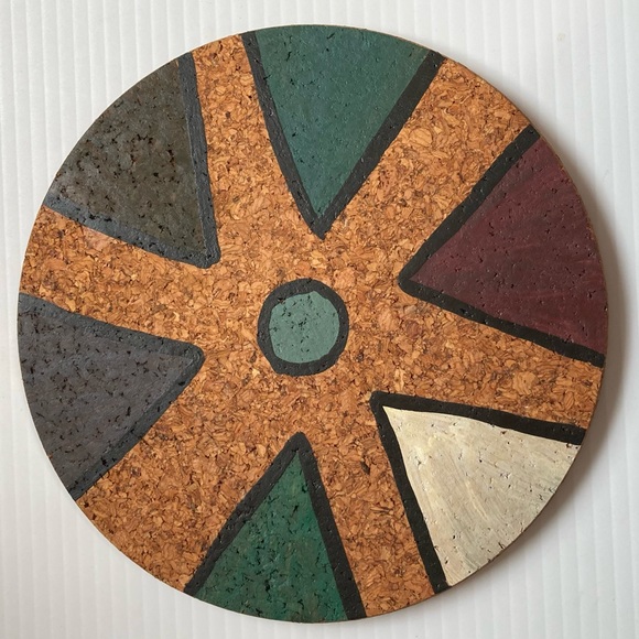 Cork Trivet Boho Bohemian Chic Hand Painted Round 7.5 inch Diameter - Picture 1 of 4